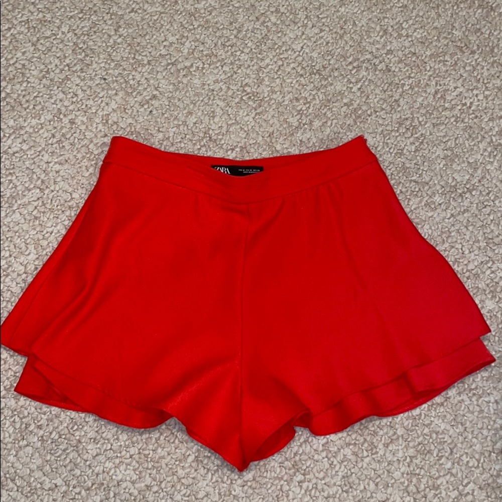 Zara red flowy shorts